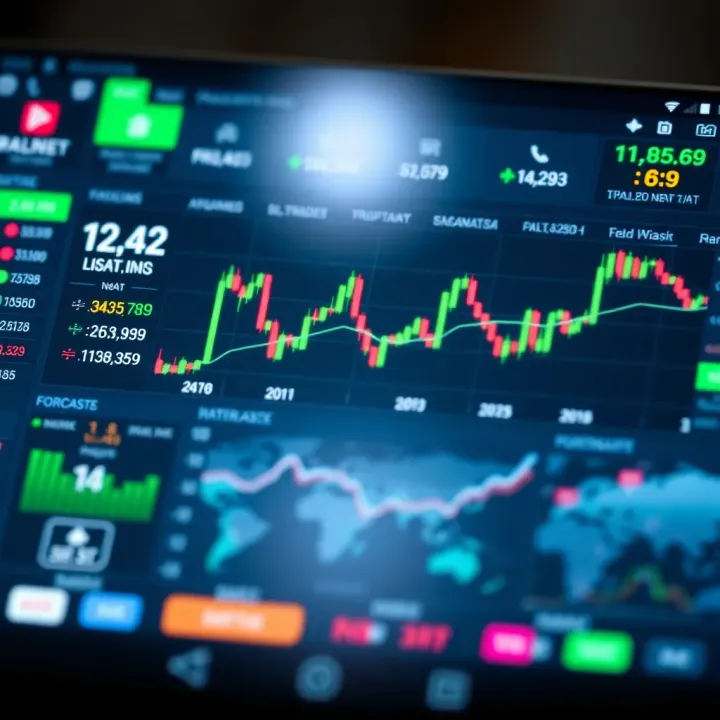 User interface of an online shares trading app showing stock market data and analytics