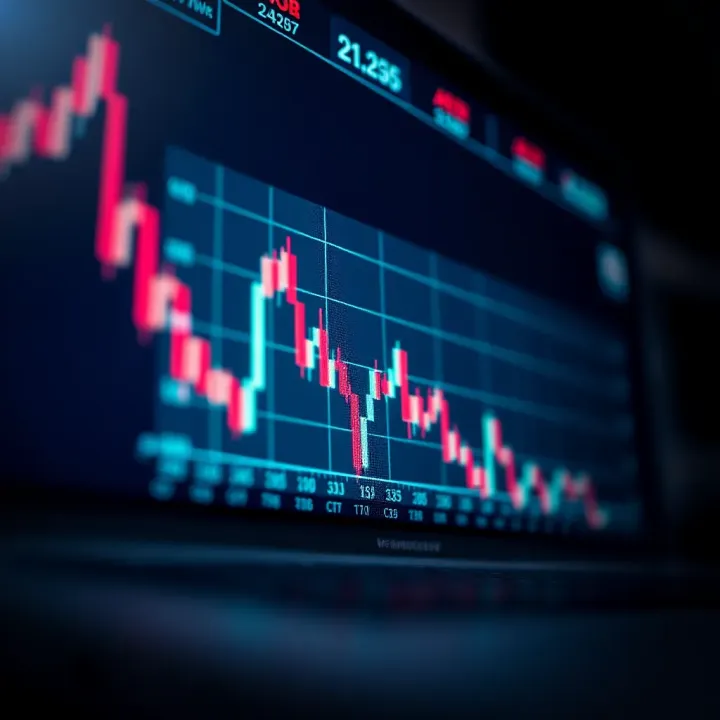 Graph showing currency exchange rate fluctuations with upward and downward trends