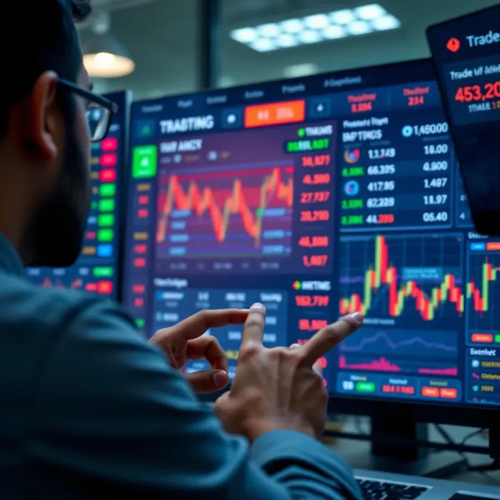Interactive Trading Platform Featuring Real-Time Market Data User interacting with a digital trading platform showcasing Indian stock market data and trading options