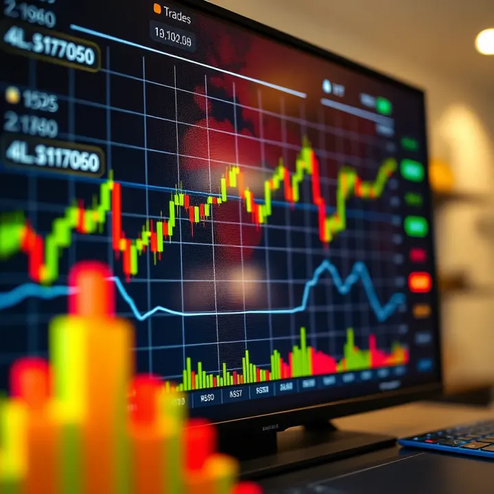 Graph showing simulated stock trades with fluctuating prices and portfolio growth