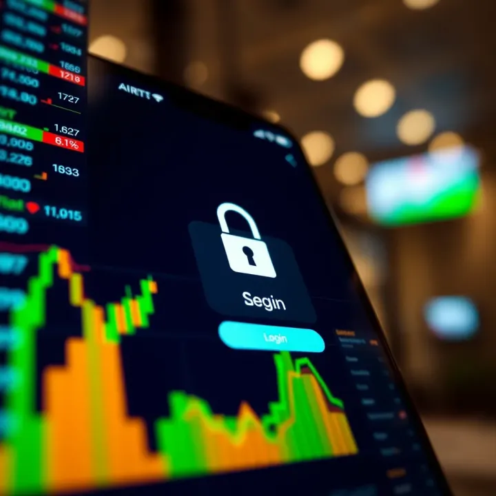 Secure login screen of a trading application emphasizing safety and compliance