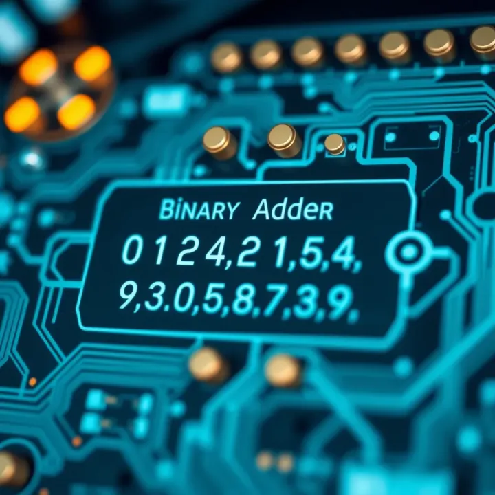 Visual representation of a full binary adder circuit showing inputs, outputs, and carry signals