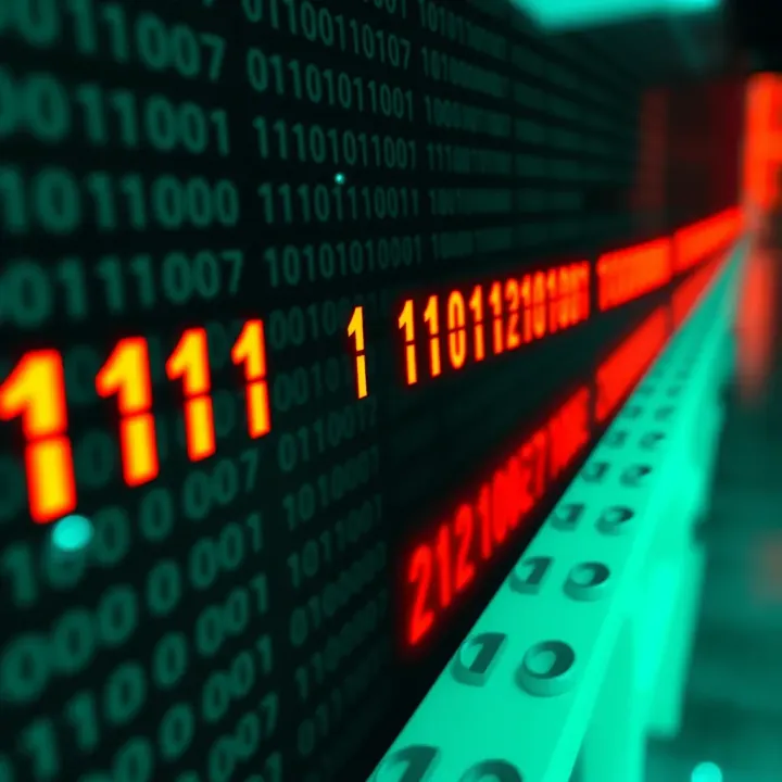 Diagram showing binary counting from the lowest to a higher digital value with bits turning from off to on