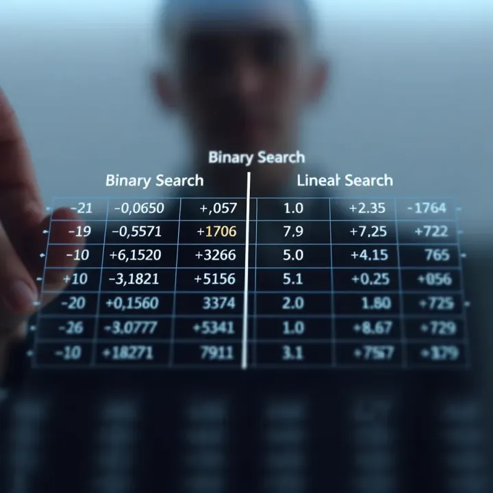 Comparison chart showing efficiency differences between binary search and linear search in sorted datasets