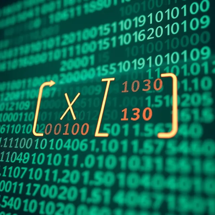 Diagram illustrating the conversion between binary and decimal number systems with arrows showing the flow