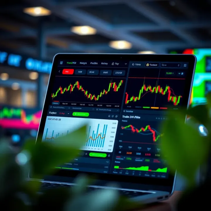 Interface of a brokerage-free trading app showing stock market charts and portfolio overview