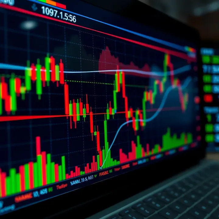 Graph depicting currency pair fluctuations with upward and downward trends on a digital trading platform