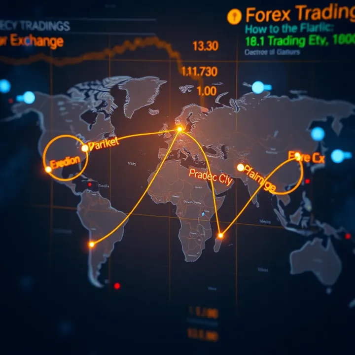 World map depicting global currency exchange flows and forex trading hubs