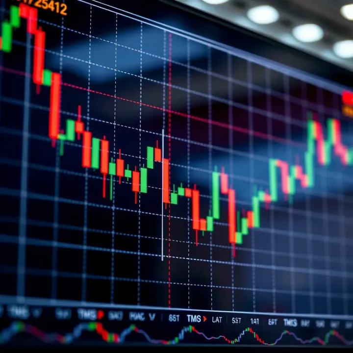 Candlestick chart displaying various bullish and bearish patterns indicating market trends