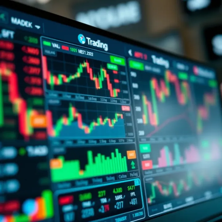 Interface of a market trading app showing various stock charts and trading indicators