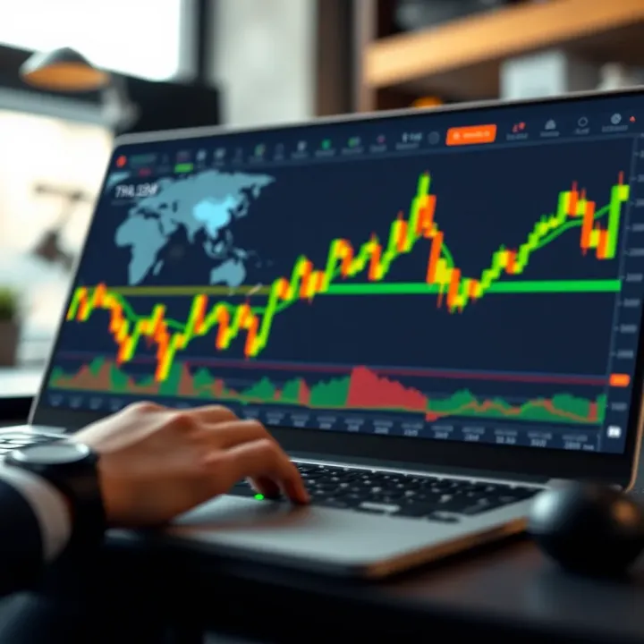 Conceptual graphic comparing simulated trading portfolio growth with real market trends