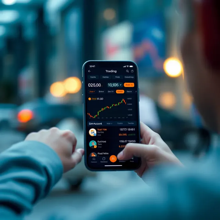 Mobile device screen showing a user-friendly online trading app interface with demo account features