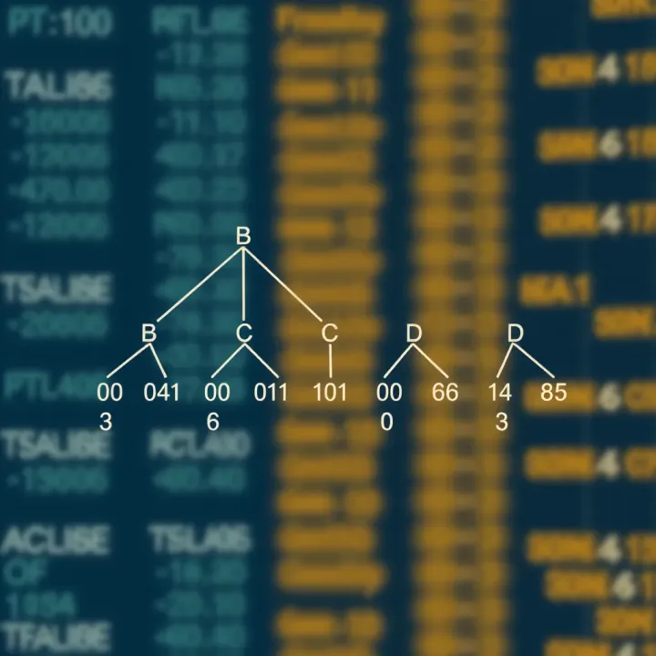 Diagram illustrating the structure of an optimal binary search tree with weighted nodes representing access probabilities